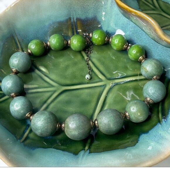 VTG 1970’s Wooden Mega Ombré Bead Choker Necklace Marble Glazed - Picture 1 of 4